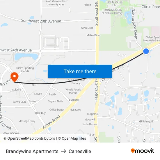 Brandywine Apartments to Canesville map