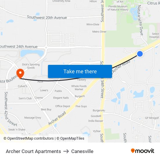 Archer Court Apartments to Canesville map
