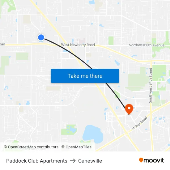 Paddock Club Apartments to Canesville map