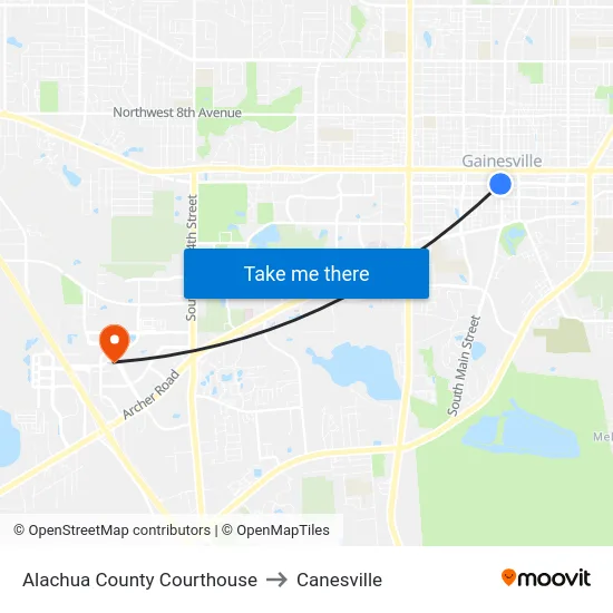 Alachua County Courthouse to Canesville map