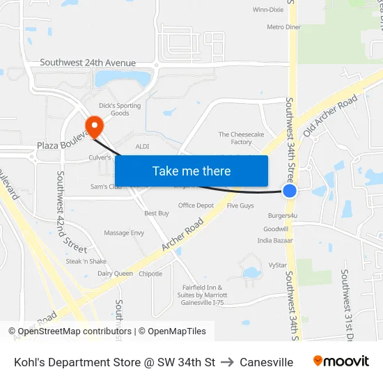 Kohl's Department Store @ SW 34th St to Canesville map