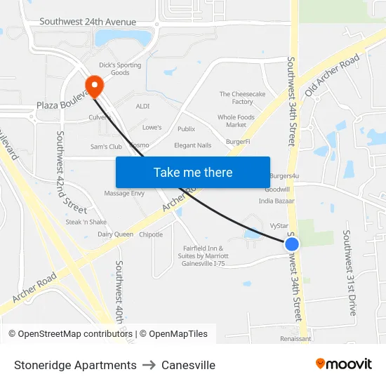 Stoneridge Apartments to Canesville map