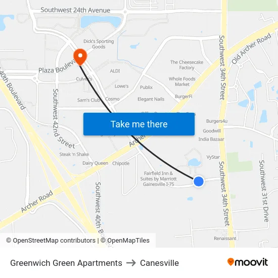 Greenwich Green Apartments to Canesville map