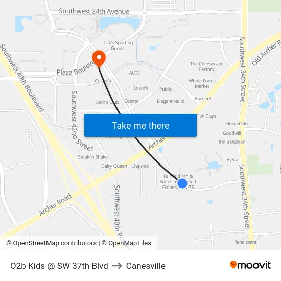 O2b Kids @ SW 37th Blvd to Canesville map