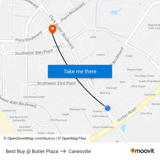Best Buy @ Butler Plaza to Canesville map
