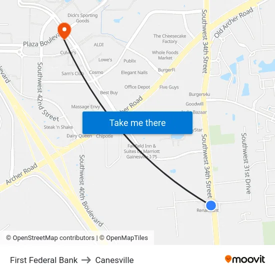First Federal Bank to Canesville map