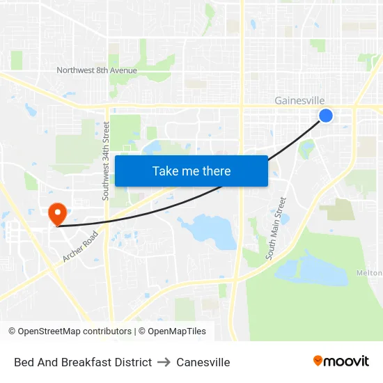 Bed And Breakfast District to Canesville map
