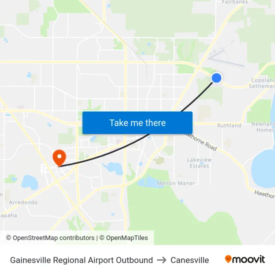 Gainesville Regional Airport Outbound to Canesville map