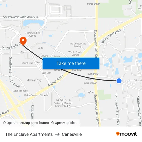 The Enclave Apartments to Canesville map