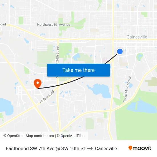Eastbound SW 7th Ave @ SW 10th St to Canesville map