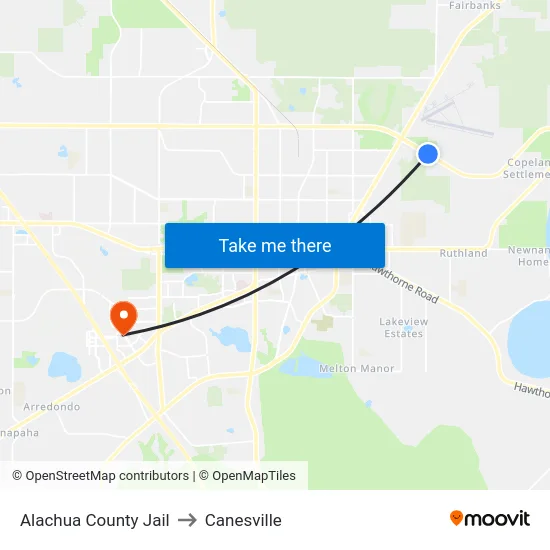 Alachua County Jail to Canesville map