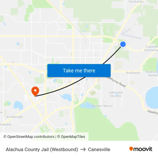 Alachua County Jail (Westbound) to Canesville map