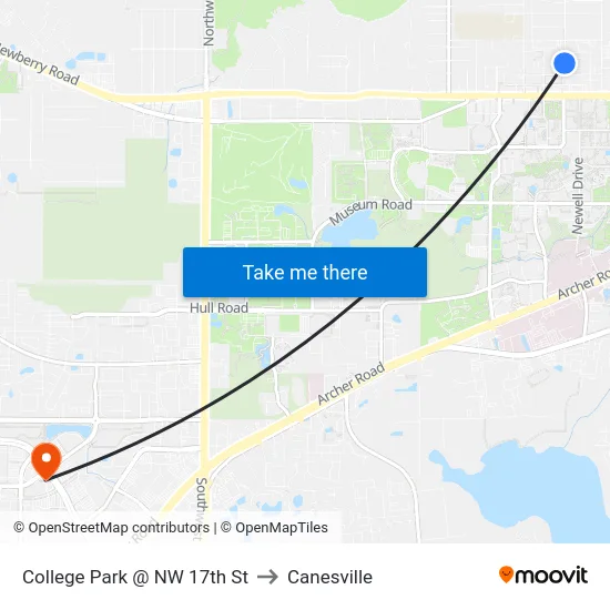 College Park @ NW 17th St to Canesville map