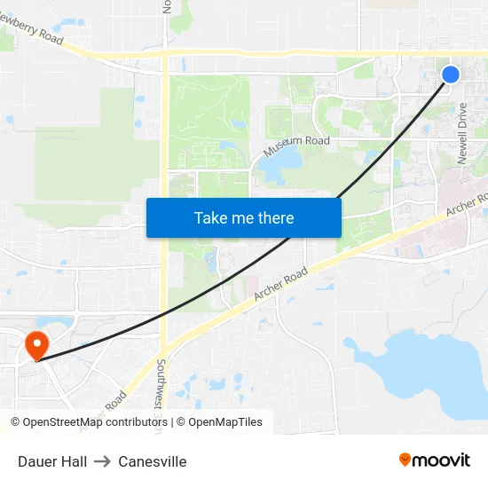 Dauer Hall to Canesville map