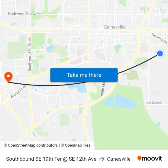Southbound SE 19th Ter @ SE 12th Ave to Canesville map