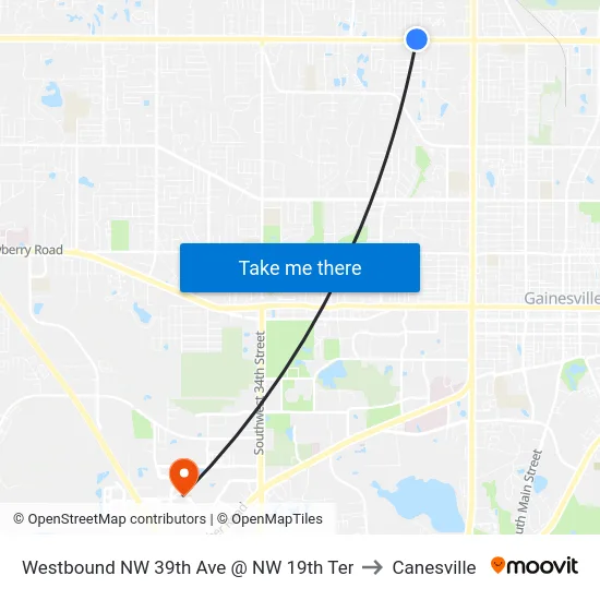 Westbound NW 39th Ave @ NW 19th Ter to Canesville map