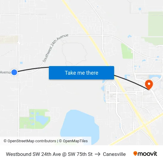 Westbound SW 24th Ave @ SW 75th St to Canesville map