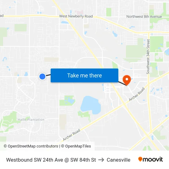 Westbound SW 24th Ave @ SW 84th St to Canesville map