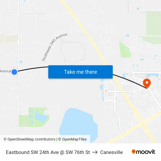 Eastbound SW 24th Ave @ SW 76th St to Canesville map