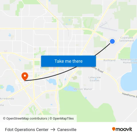 Fdot Operations Center to Canesville map