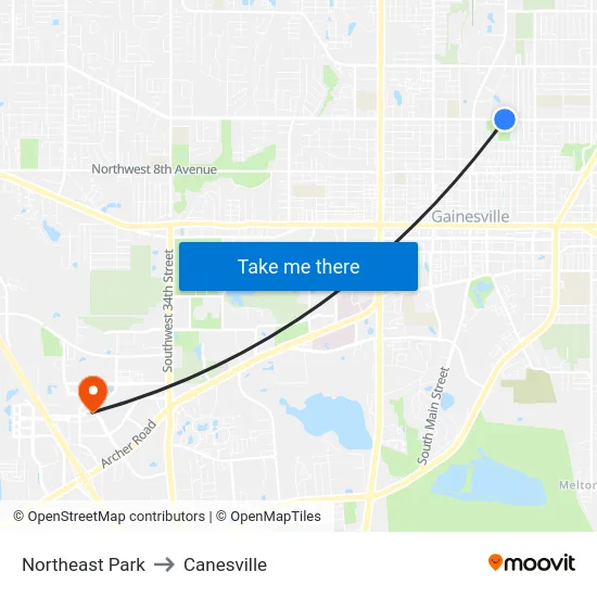 Northeast Park to Canesville map