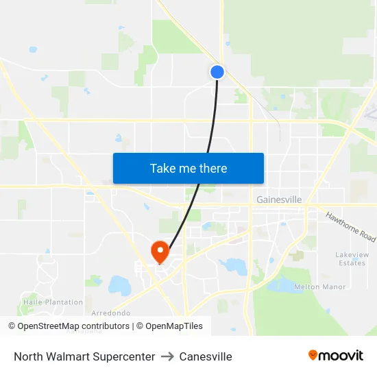 North Walmart Supercenter to Canesville map