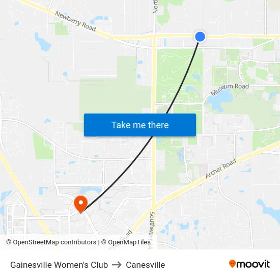 Gainesville Women's Club to Canesville map