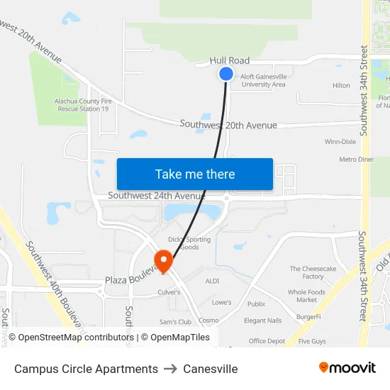 Campus Circle Apartments to Canesville map
