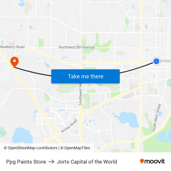 Ppg Paints Store to Jorts Capital of the World map