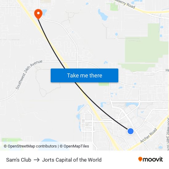 Sam's Club to Jorts Capital of the World map