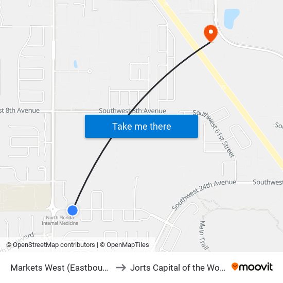 Markets West (Eastbound) to Jorts Capital of the World map