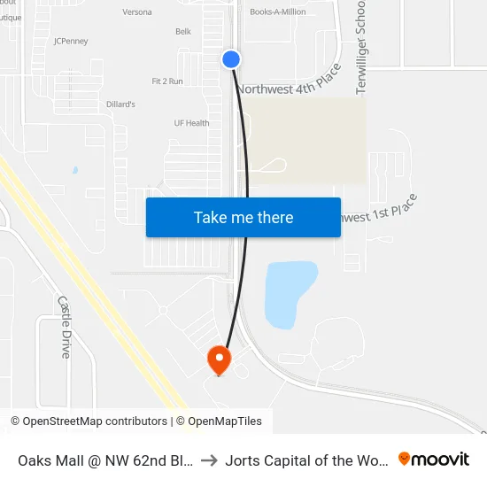 Oaks Mall @ NW 62nd Blvd to Jorts Capital of the World map