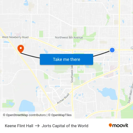 Keene Flint Hall to Jorts Capital of the World map