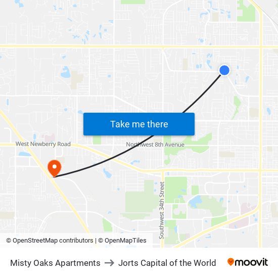 Misty Oaks Apartments to Jorts Capital of the World map