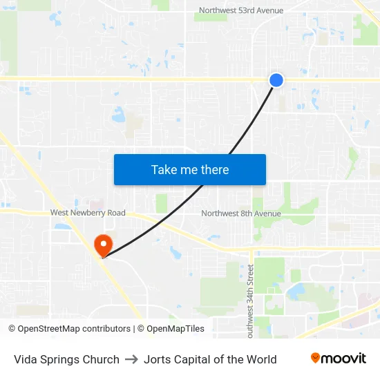 Vida Springs Church to Jorts Capital of the World map