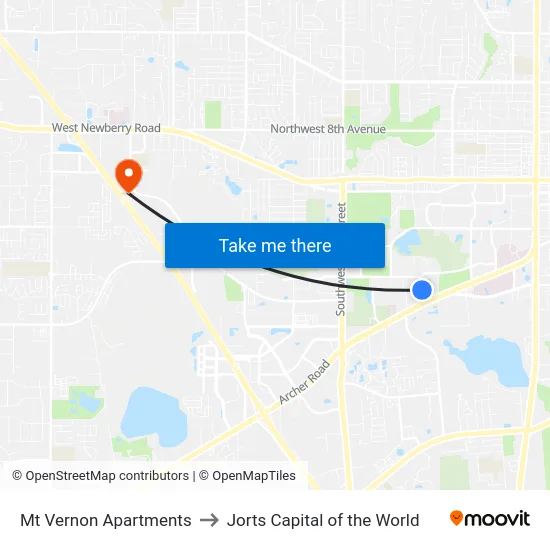 Mt Vernon Apartments to Jorts Capital of the World map