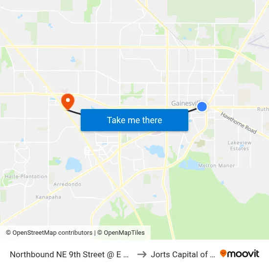 Northbound NE 9th Street @ E University Avenue to Jorts Capital of the World map