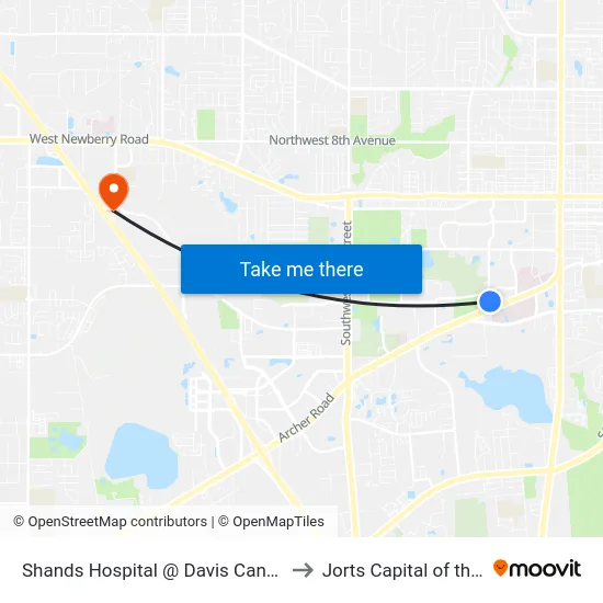 Shands Hospital @ Davis Cancer Pavilion to Jorts Capital of the World map