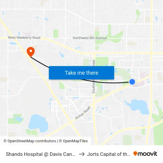 Shands Hospital @ Davis Cancer Pavilion to Jorts Capital of the World map
