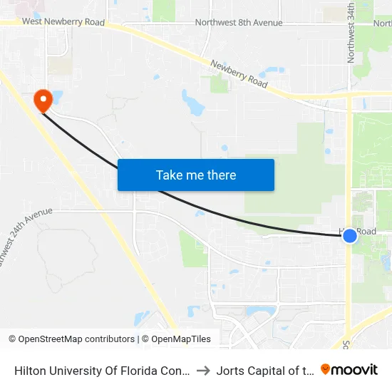 Hilton University Of Florida Conference Center to Jorts Capital of the World map