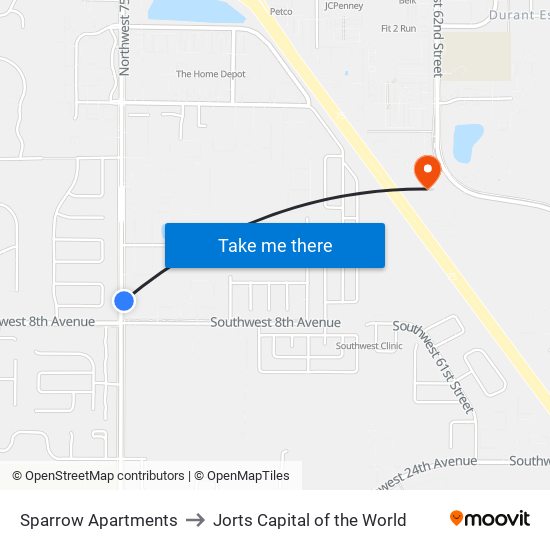 Sparrow Apartments to Jorts Capital of the World map