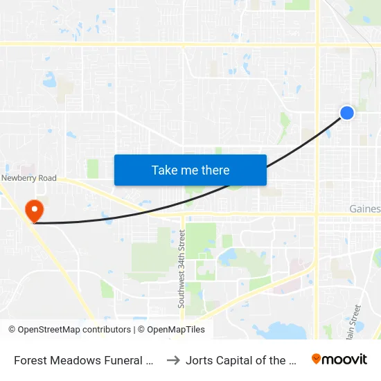 Forest Meadows Funeral Home to Jorts Capital of the World map