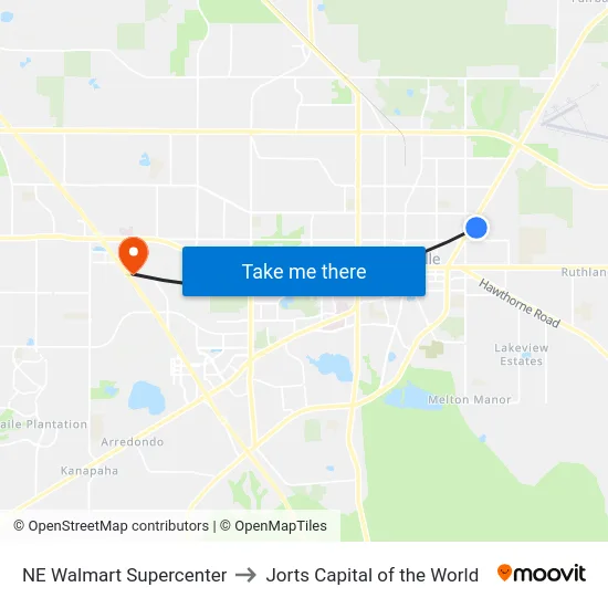 NE Walmart Supercenter to Jorts Capital of the World map