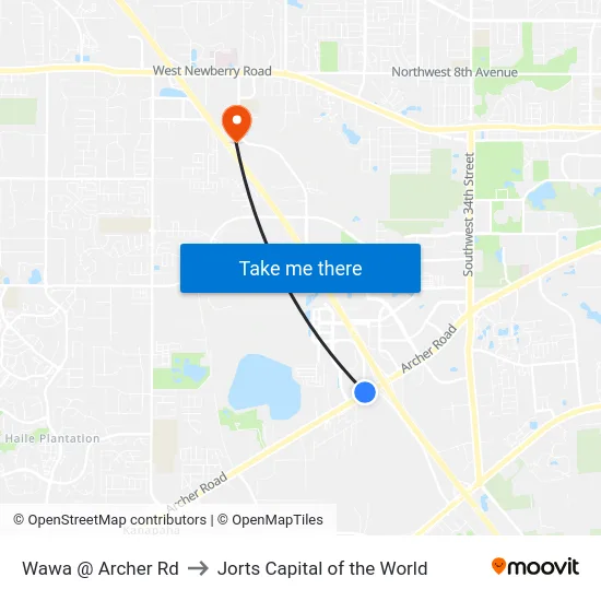 Wawa @ Archer Rd to Jorts Capital of the World map