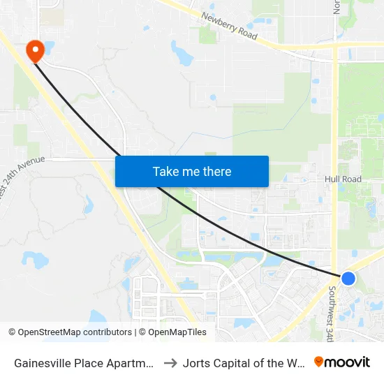 Gainesville Place Apartments to Jorts Capital of the World map