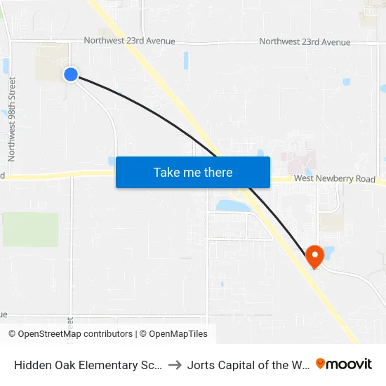 Hidden Oak Elementary School to Jorts Capital of the World map