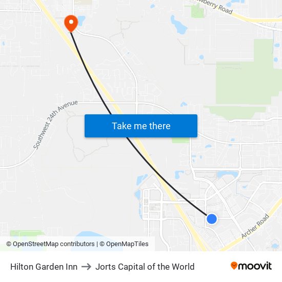 Hilton Garden Inn to Jorts Capital of the World map