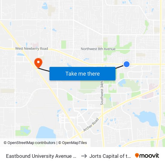 Eastbound University Avenue @ SW 23rd Dr to Jorts Capital of the World map