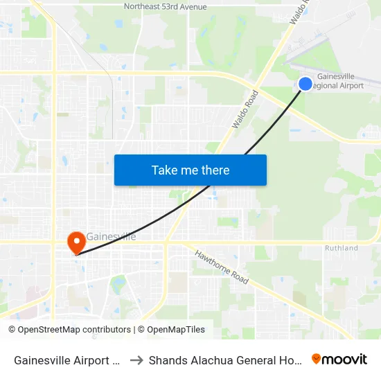 Gainesville Airport GNV to Shands Alachua General Hospital map