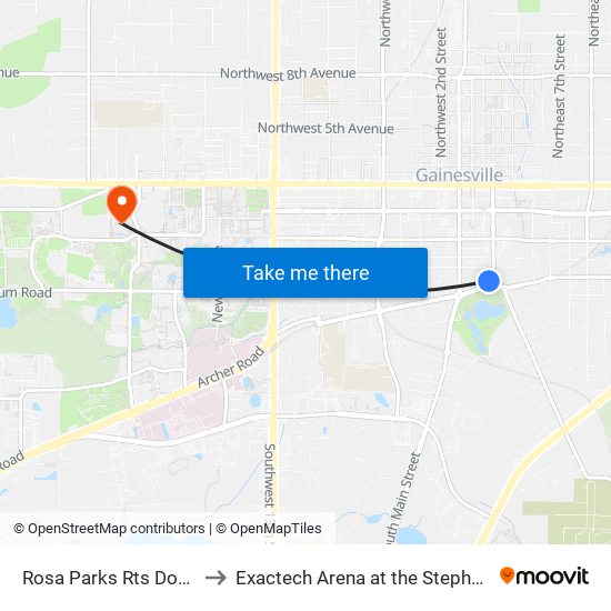 Rosa Parks Rts Downtown Station to Exactech Arena at the Stephen C. O'Connell Center map